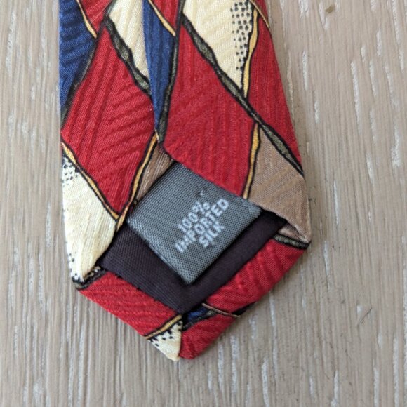 Peter Thomas by Superba Vintage Silk Tie Geometric Red Blue & Tan USA - Picture 3 of 5